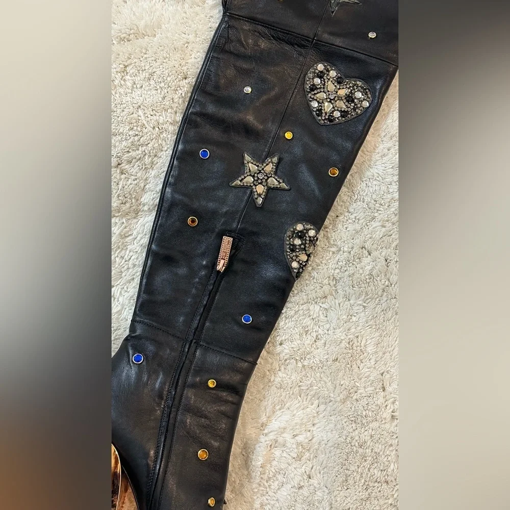 Ivy Kirzhner Embellished OTK Boots | Hearts & Stars Crystals | Leather | US 8